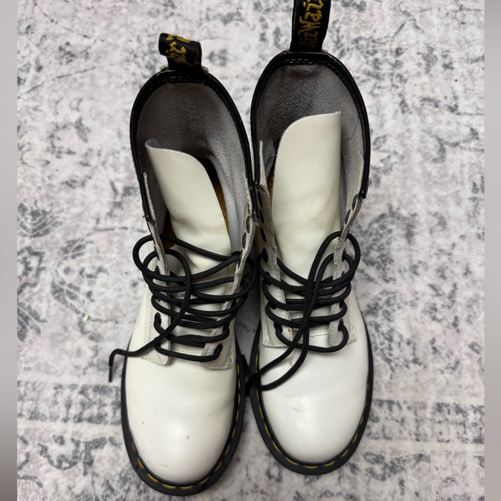 Doc Marten White Leather Lace-Up Boots